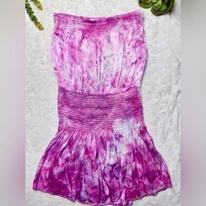Rays for Days Mila Tie Dye Smocked Strapless Satin Mini Tube Dress in Pink White